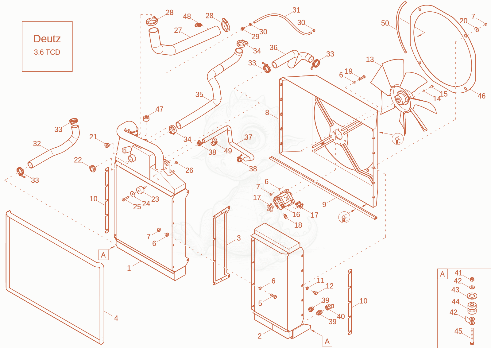 Exploded parts diagram of the combicooler (option) of a Wacker Neuson DV60-2, with numbered balloons