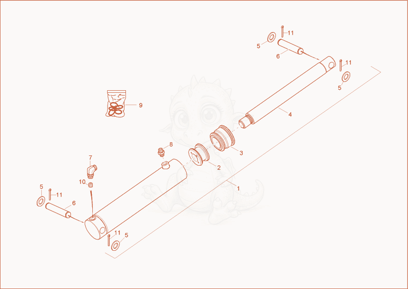 Exploded parts diagram of the TILT CYLINDER of a Wacker Neuson TD15, with numbered balloons