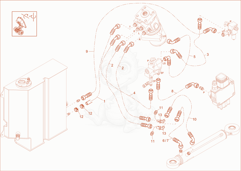 Exploded parts diagram of the INSTALLATION STEERING of a Wacker Neuson DW90, with numbered balloons