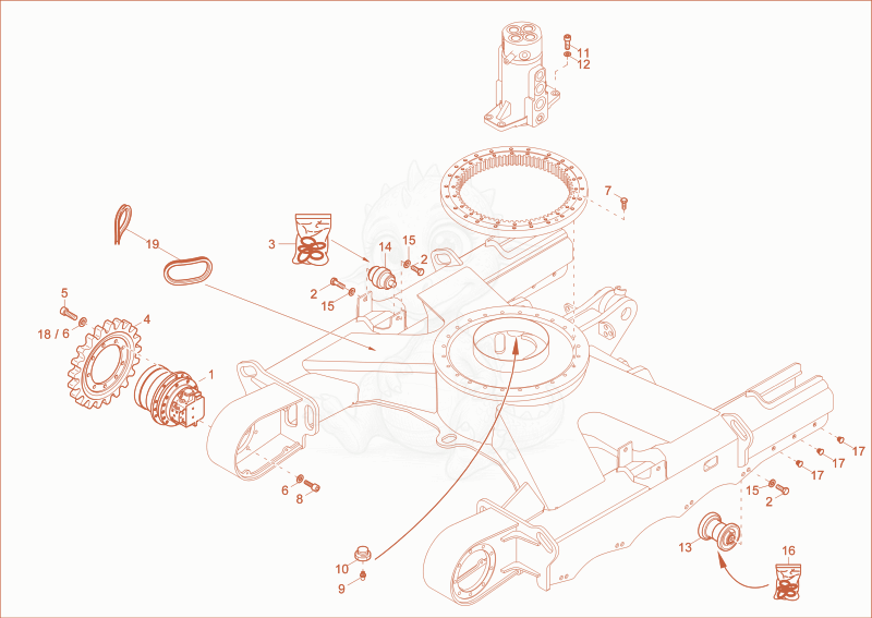 Exploded parts diagram of the UNDERCARRIAGE of a Wacker Neuson ET35, with numbered balloons