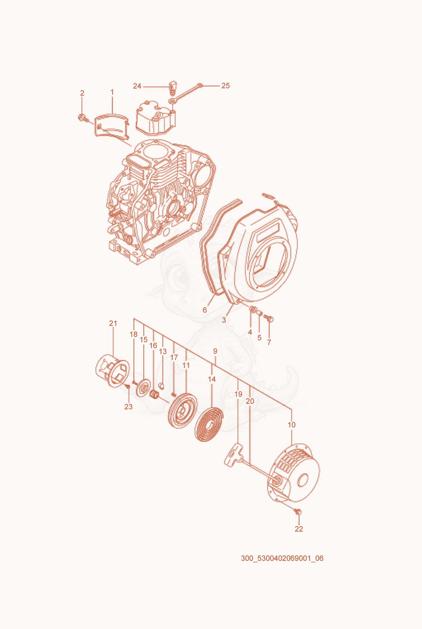 Exploded parts diagram of the Starting device of a Wacker Neuson D3.5Y2, with numbered balloons