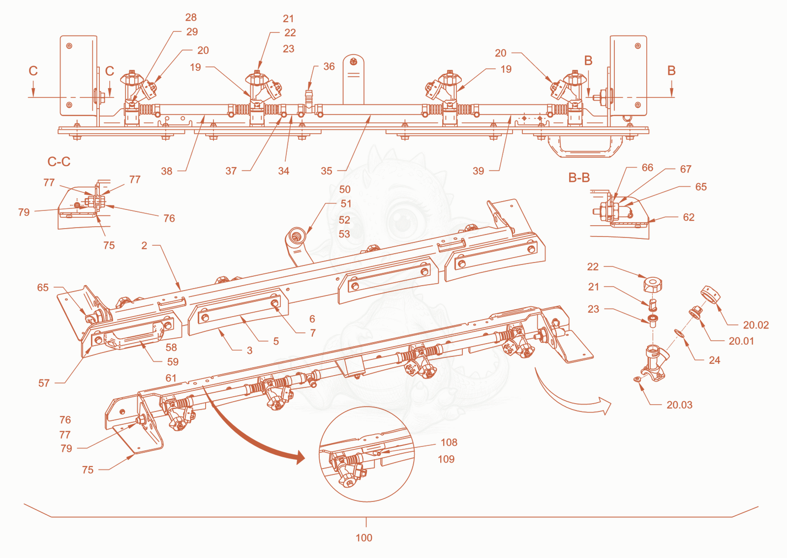 Exploded parts diagram of the additive sprinkling of a Wacker Neuson RD28-120CE, with numbered balloons