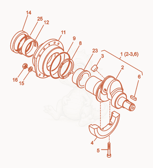 Exploded parts diagram of the Crankshaft of a Wacker Neuson RD7H-ESEU, with numbered balloons