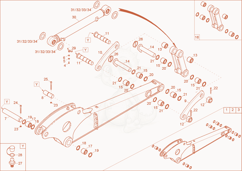 Exploded parts diagram of the dipperstick of a Wacker Neuson 8003, with numbered balloons