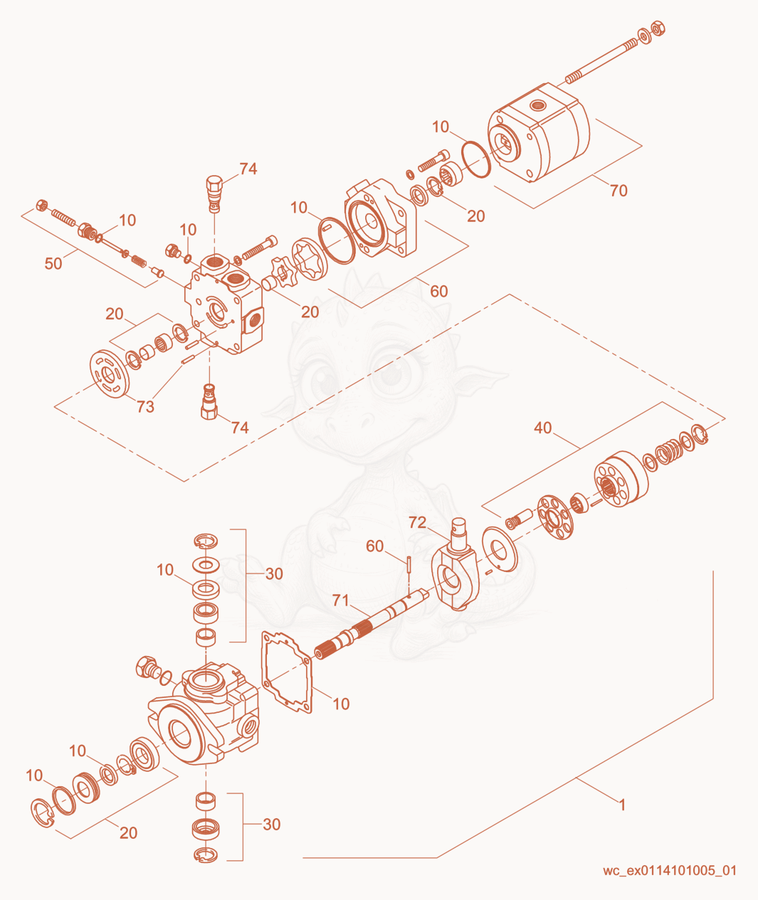 Exploded parts diagram of the Drive Pump cpl. of a Wacker Neuson RD7H-SEU, with numbered balloons