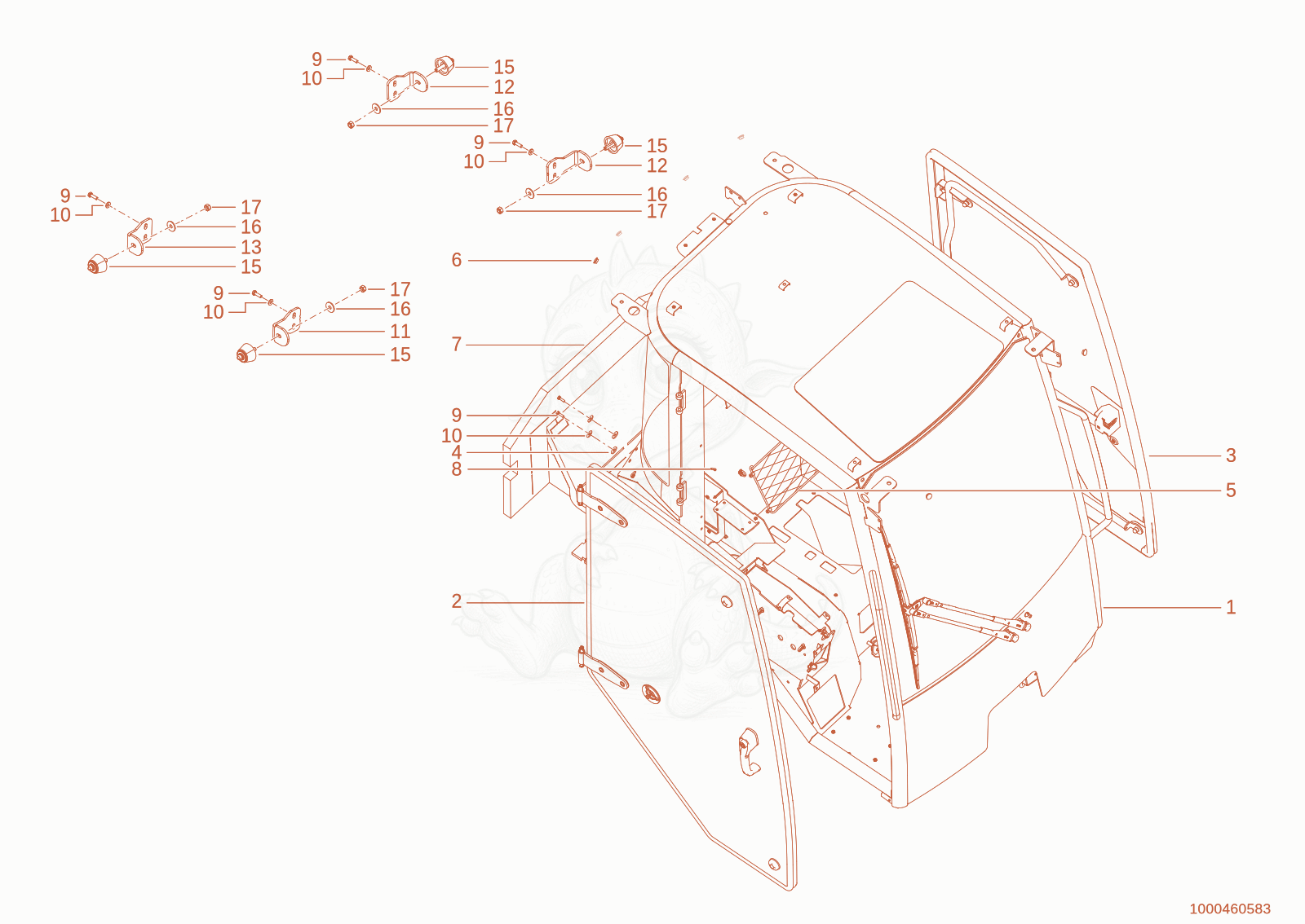 Exploded parts diagram of the mounting set cabine of a Wacker Neuson WL28(A01-01), with numbered balloons