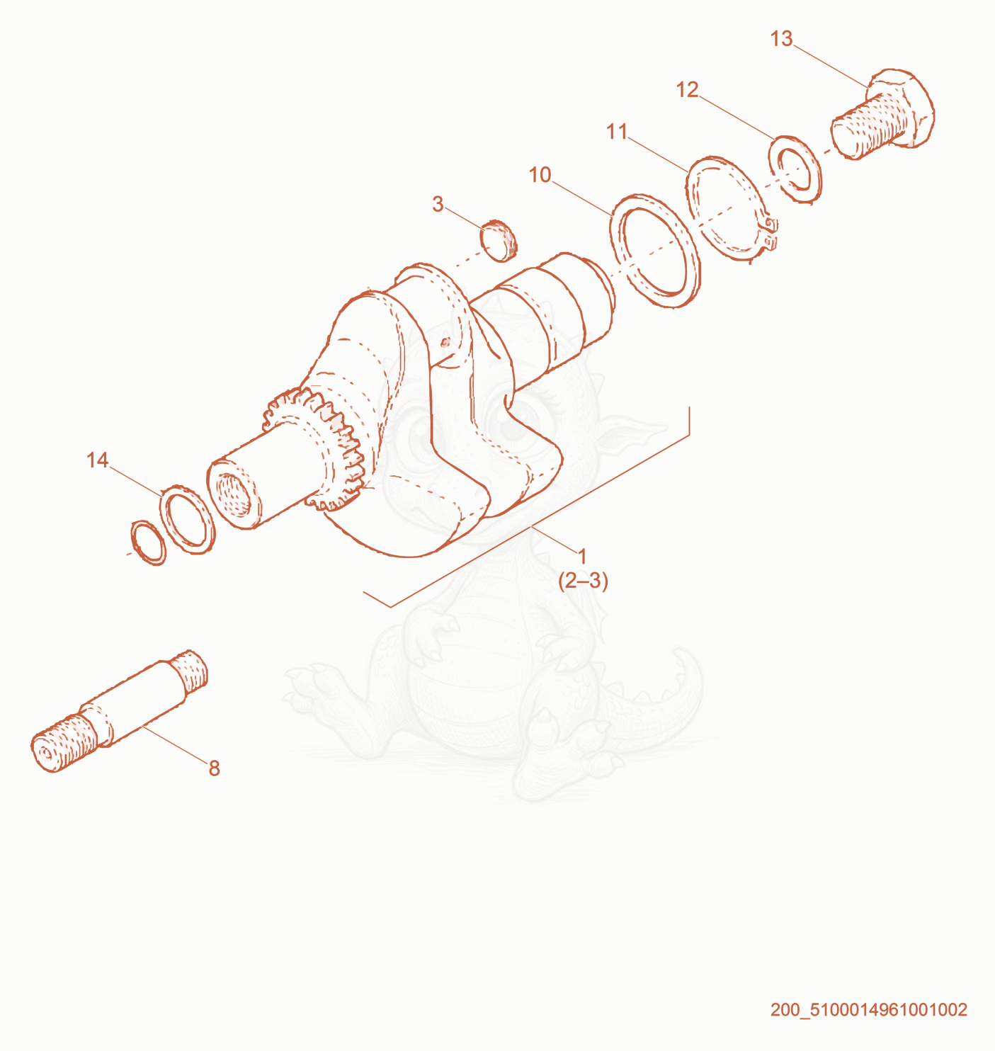Exploded parts diagram of the Crankshaft of a Wacker Neuson PT2H, with numbered balloons