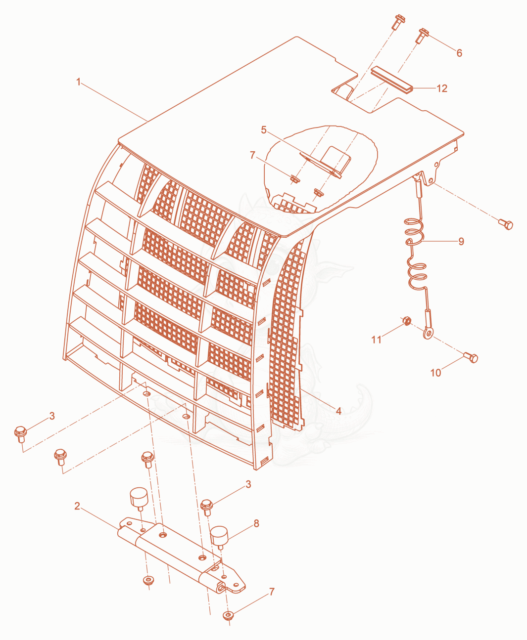 Exploded parts diagram of the Bonnet front cpl. DPU80 of a Wacker Neuson DPU80/110KMAT, with numbered balloons