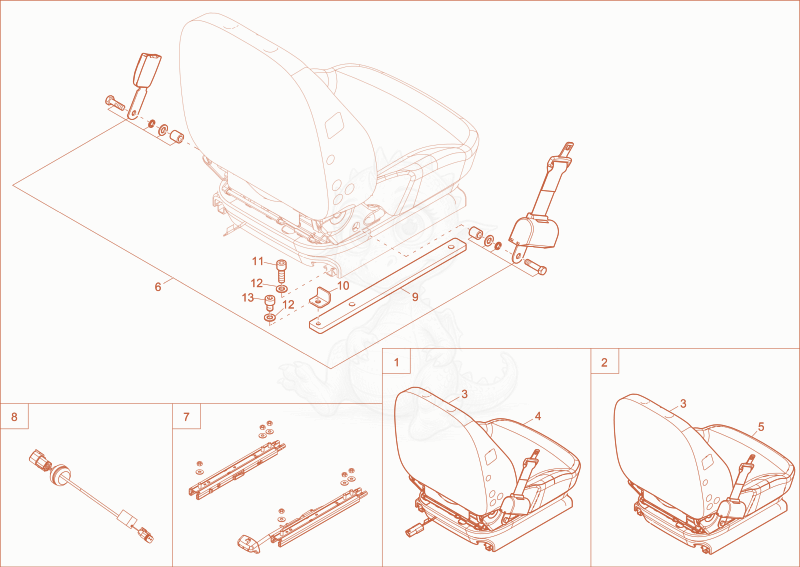 Exploded parts diagram of the drivers seat of a Wacker Neuson DW90, with numbered balloons