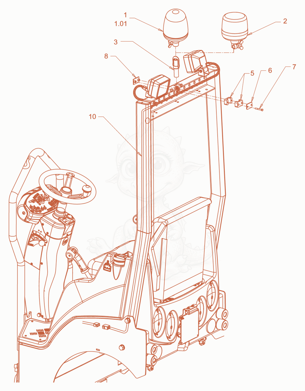 Exploded parts diagram of the rotary beacon of a Wacker Neuson RD18-100C.3, with numbered balloons