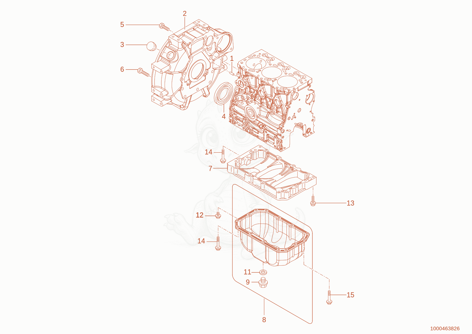 Exploded parts diagram of the oil sump of a Wacker Neuson TH412(T01-01), with numbered balloons