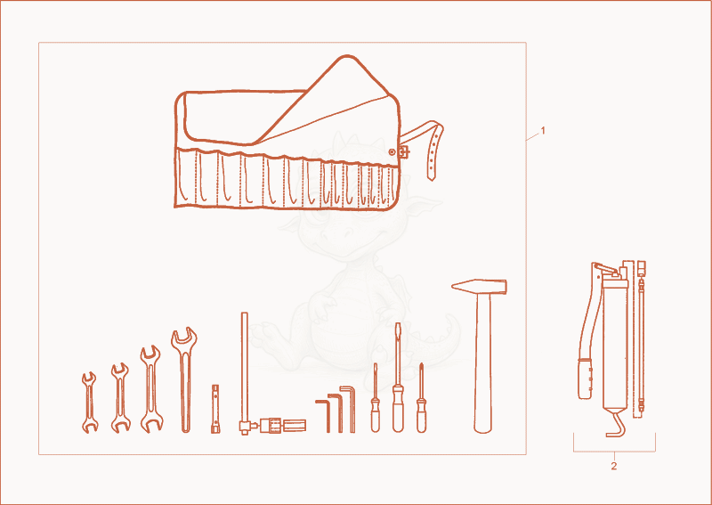 Exploded parts diagram of the tools of a Wacker Neuson 6003, with numbered balloons