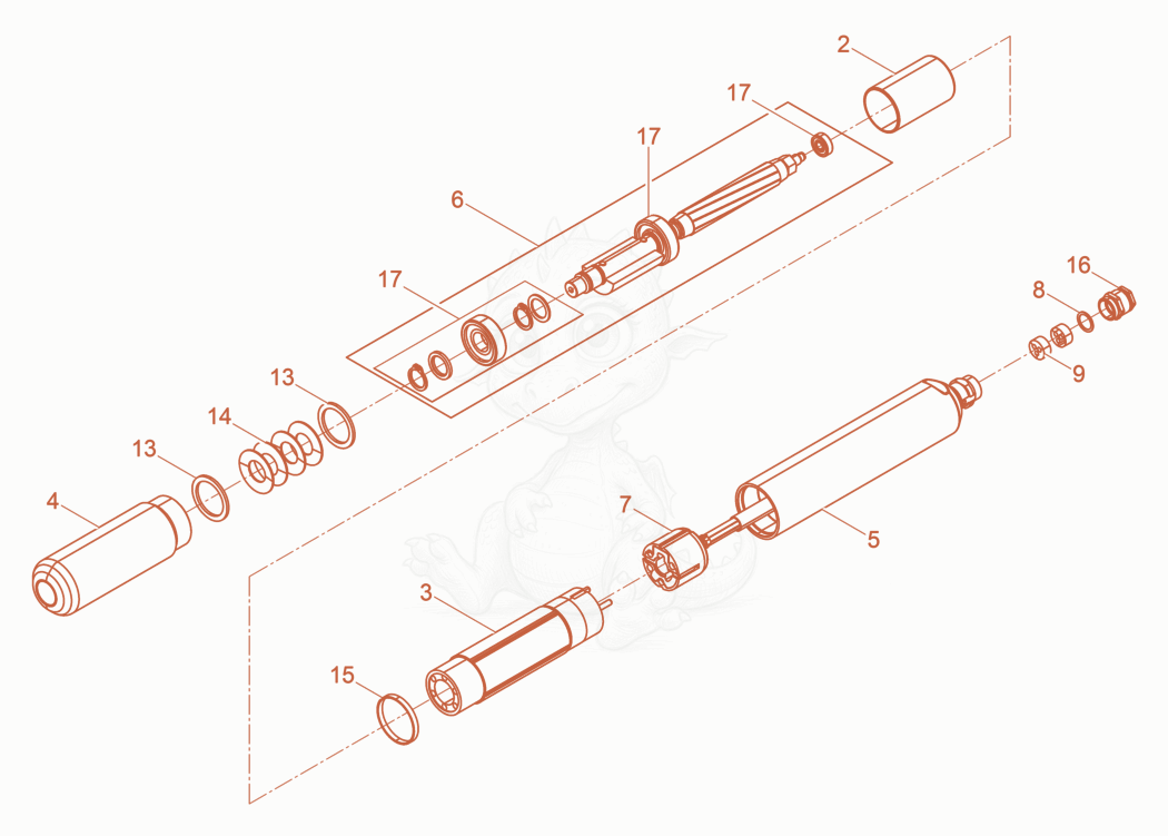 Exploded parts diagram of the Internal Vibrator of a Wacker Neuson IRSEN57/250, with numbered balloons