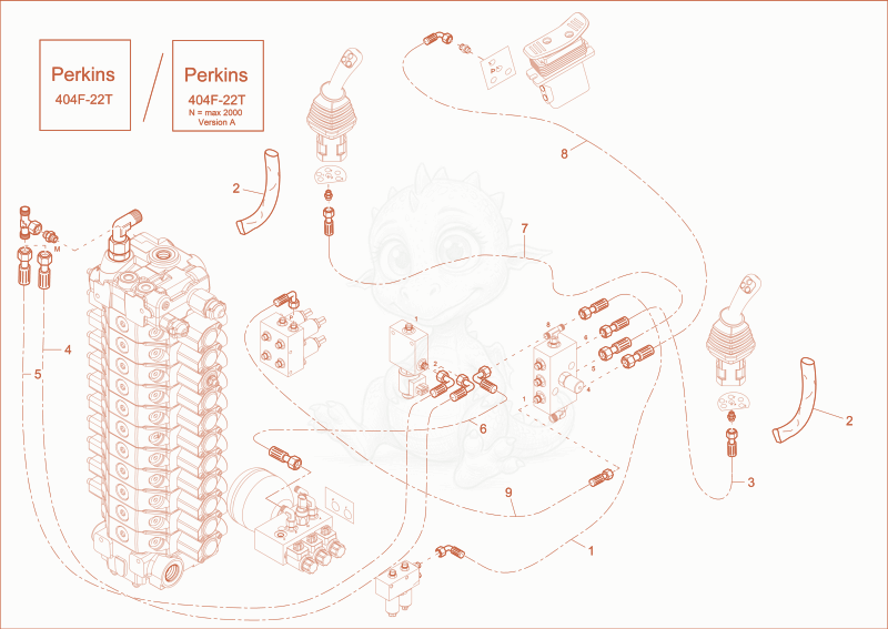 Exploded parts diagram of the TUBE PILOT PRESSURE of a Wacker Neuson EW65, with numbered balloons