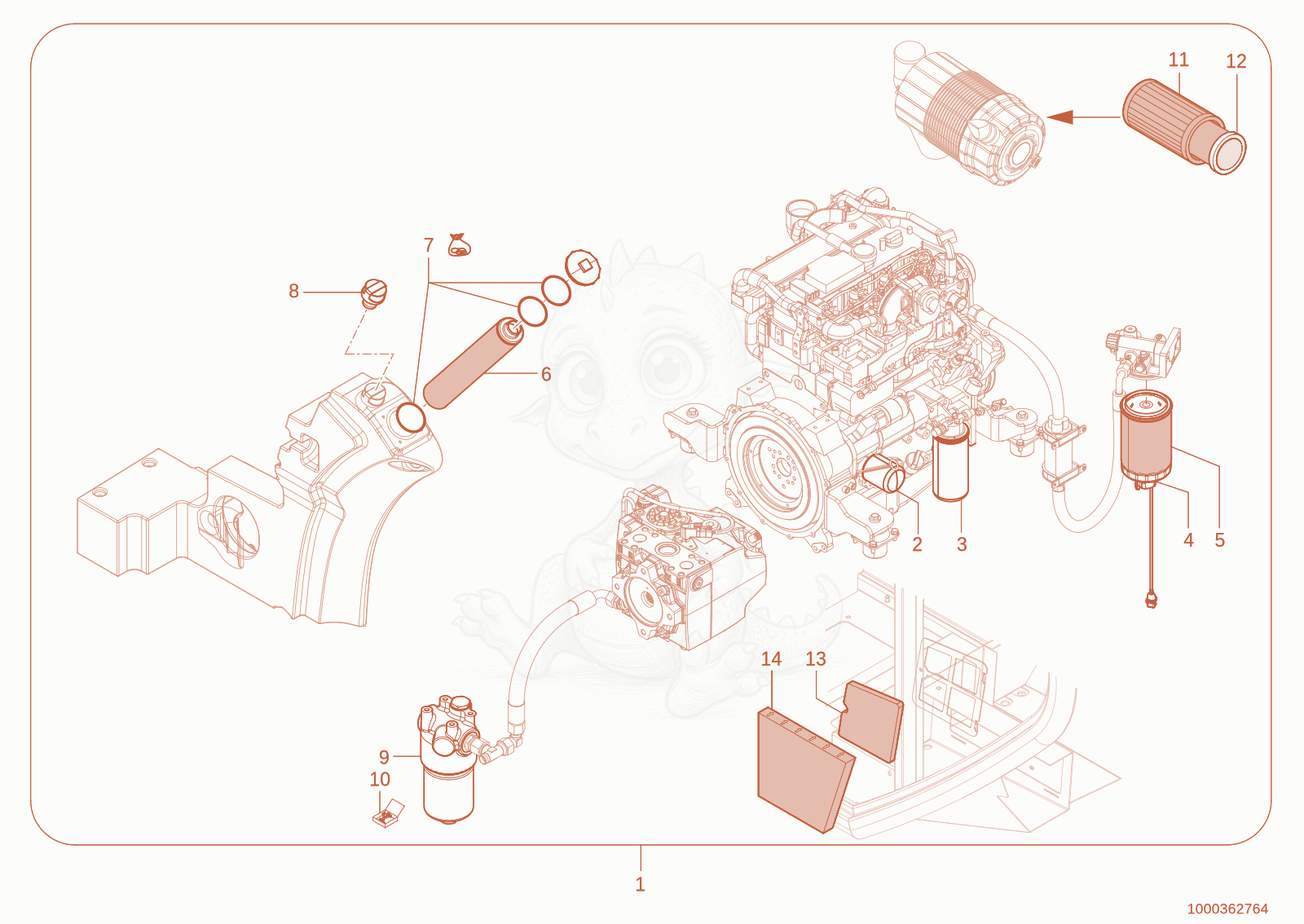 Exploded parts diagram of the maintenance kit of a Wacker Neuson TH745(416-32), with numbered balloons