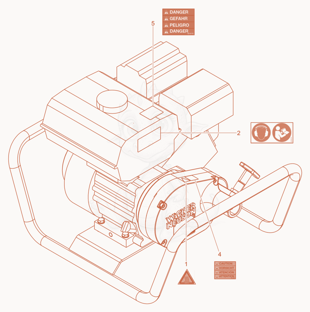 Exploded parts diagram of the Labels of a Wacker Neuson L5000/225ANSI, with numbered balloons