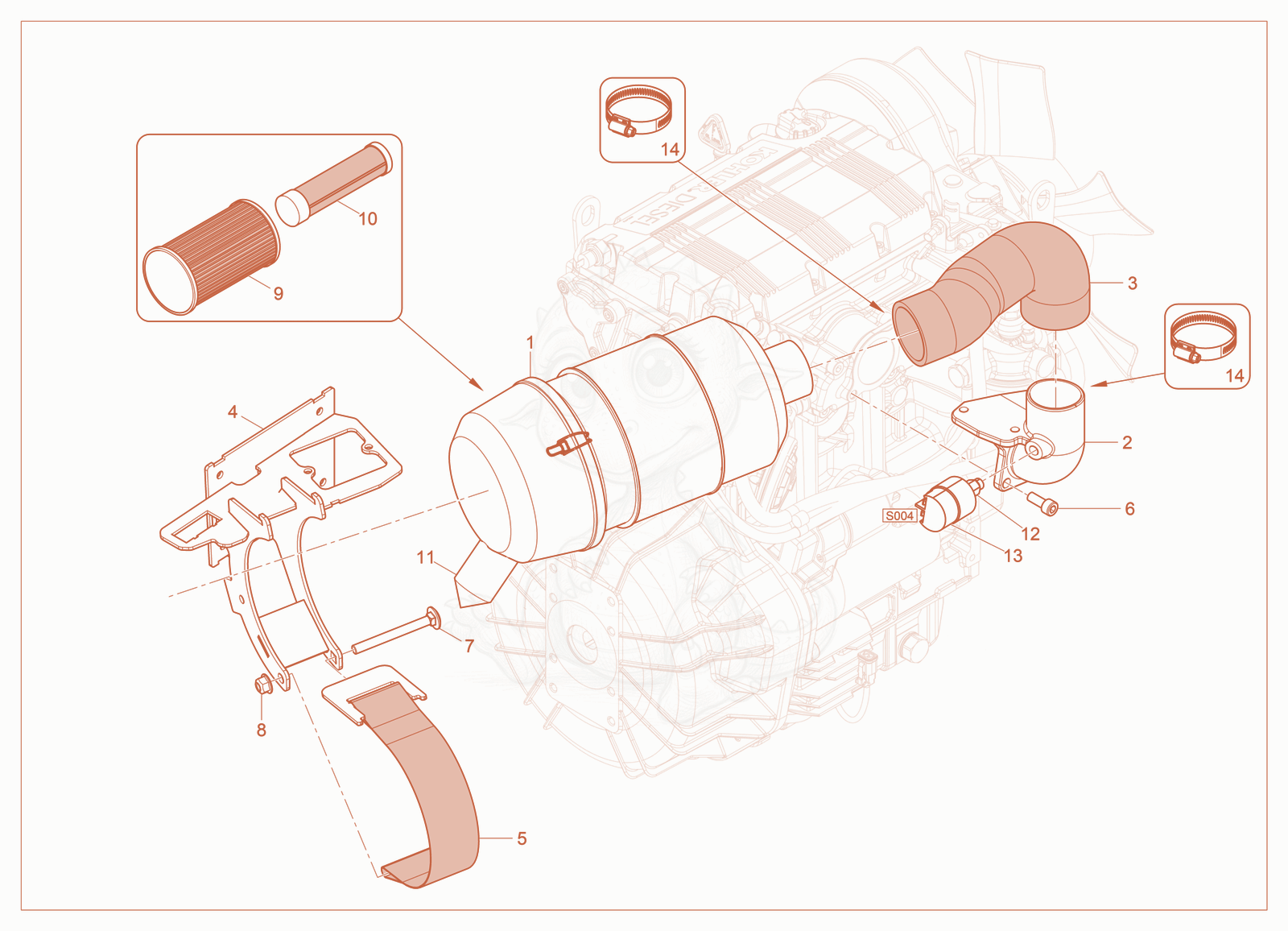 Exploded parts diagram of the Air Cleaner of a Wacker Neuson RT-SC4, with numbered balloons