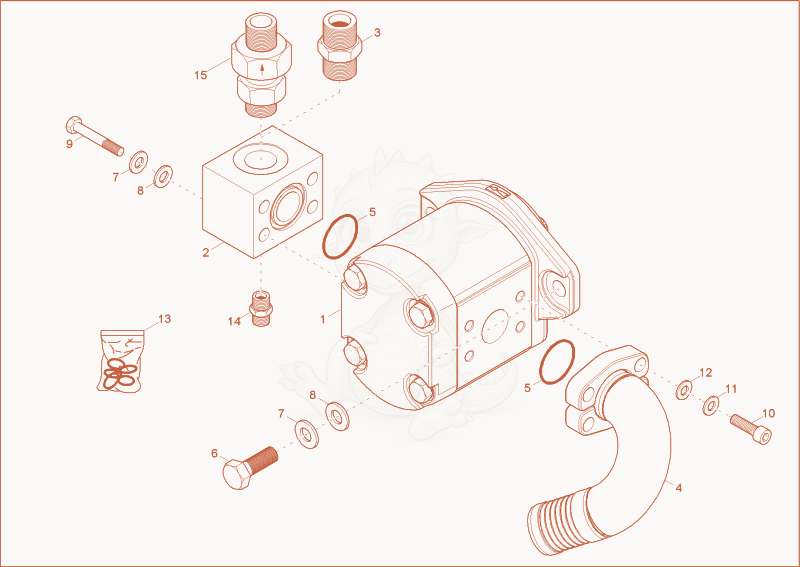 Exploded parts diagram of the gear pump of a Wacker Neuson 75Z3, with numbered balloons