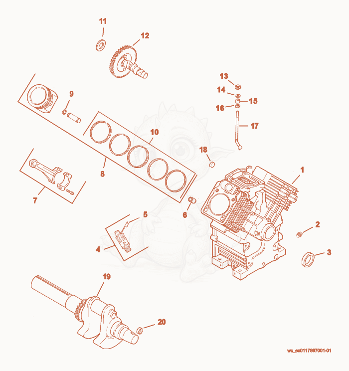 Exploded parts diagram of the Engine Block of a Wacker Neuson CRT36-25K-H, with numbered balloons
