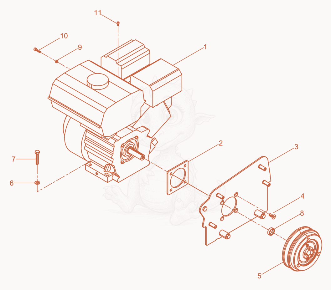 Exploded parts diagram of the Engine complete of a Wacker Neuson BPU2540, with numbered balloons