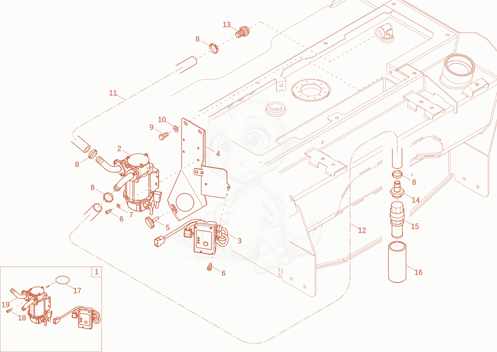 Exploded parts diagram of the fuel fill pump (OPTION) of a Wacker Neuson EW100-2, with numbered balloons