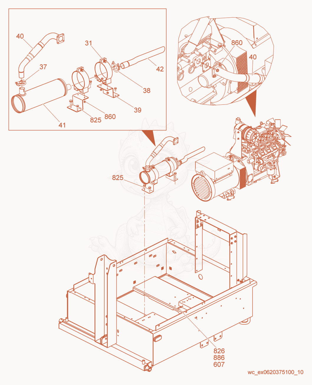 Exploded parts diagram of the Muffler cpl. of a Wacker Neuson LTW20Z1, with numbered balloons