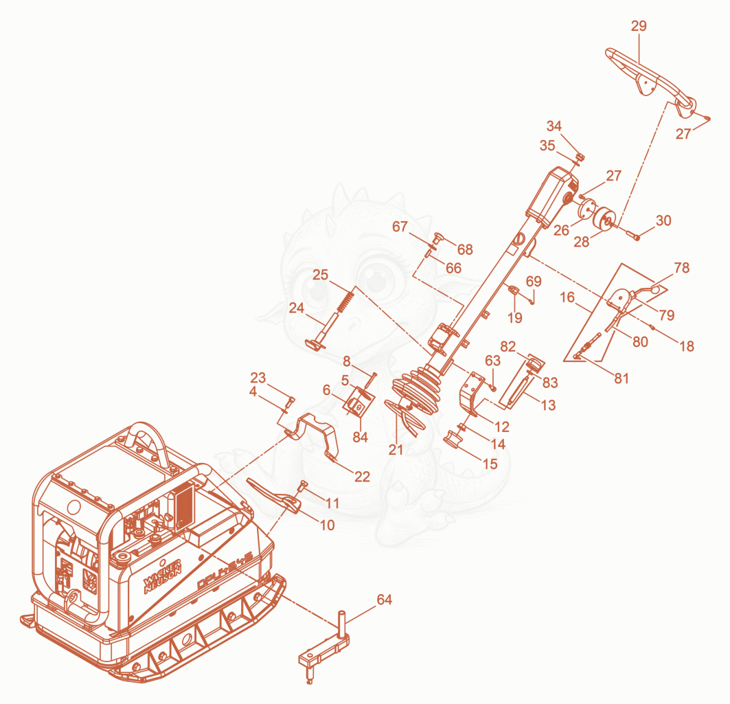 Exploded parts diagram of the Vibratory Plate cpl. of a Wacker Neuson DPU4545H, with numbered balloons