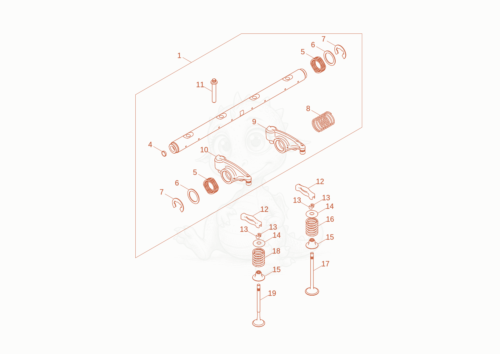 Exploded parts diagram of the rocker arm of a Wacker Neuson EW100-2, with numbered balloons