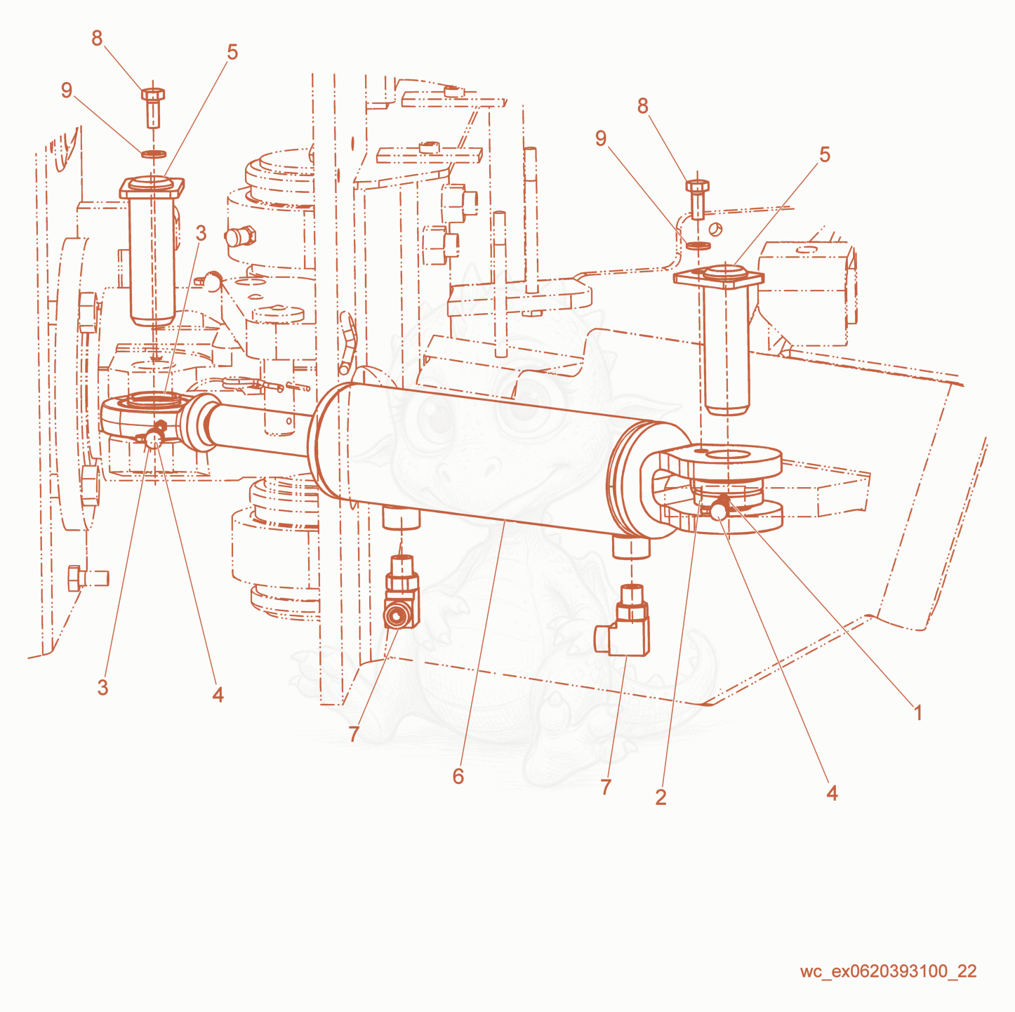 Despiece del Cylinder cpl. de una máquina Wacker Neuson RD27-100, con globos numerados