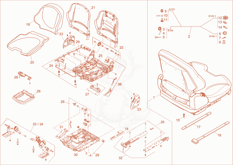 Exploded parts diagram of the DRIVER SEAT of a Wacker Neuson DV90, with numbered balloons