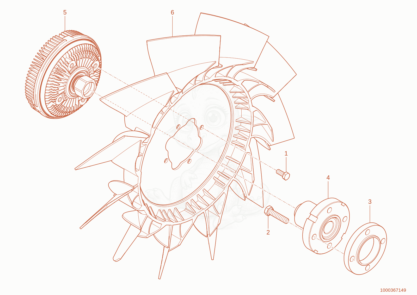 Exploded parts diagram of the ventilator fan of a Wacker Neuson TH627(418-22), with numbered balloons