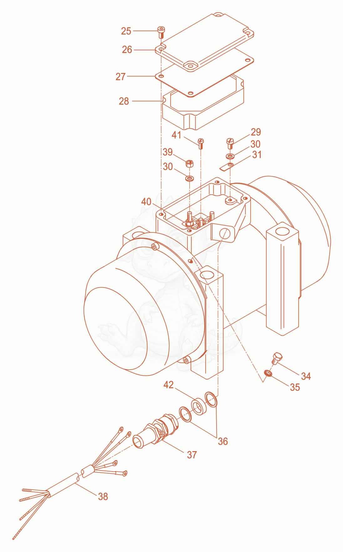 Exploded parts diagram of the External Vibrator cpl. of a Wacker Neuson AR54/3/200, with numbered balloons
