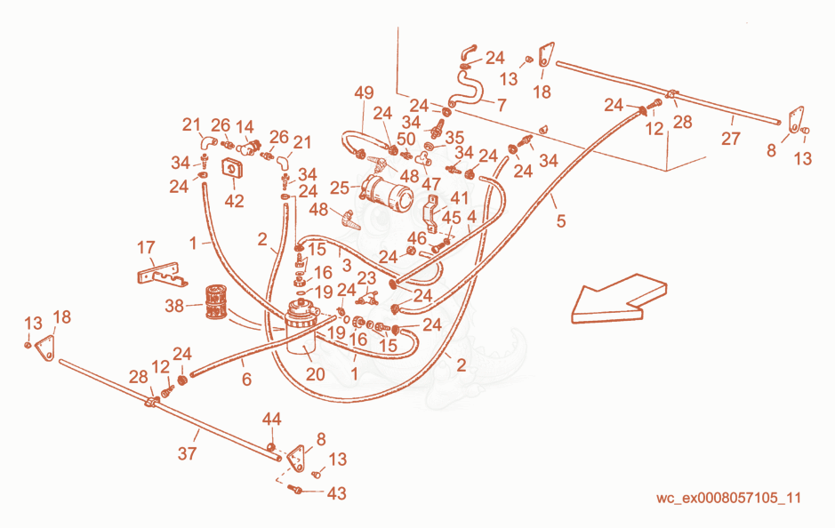 Exploded parts diagram of the Water Sprinkling System of a Wacker Neuson RD15, with numbered balloons
