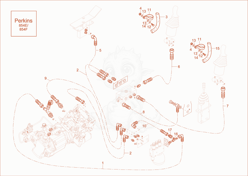 Exploded parts diagram of the TUBE PILOT PRESSURE of a Wacker Neuson EW100, with numbered balloons