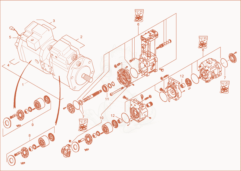 Exploded parts diagram of the HYDRAULIC PUMP 1 of a Wacker Neuson 12002RD, with numbered balloons
