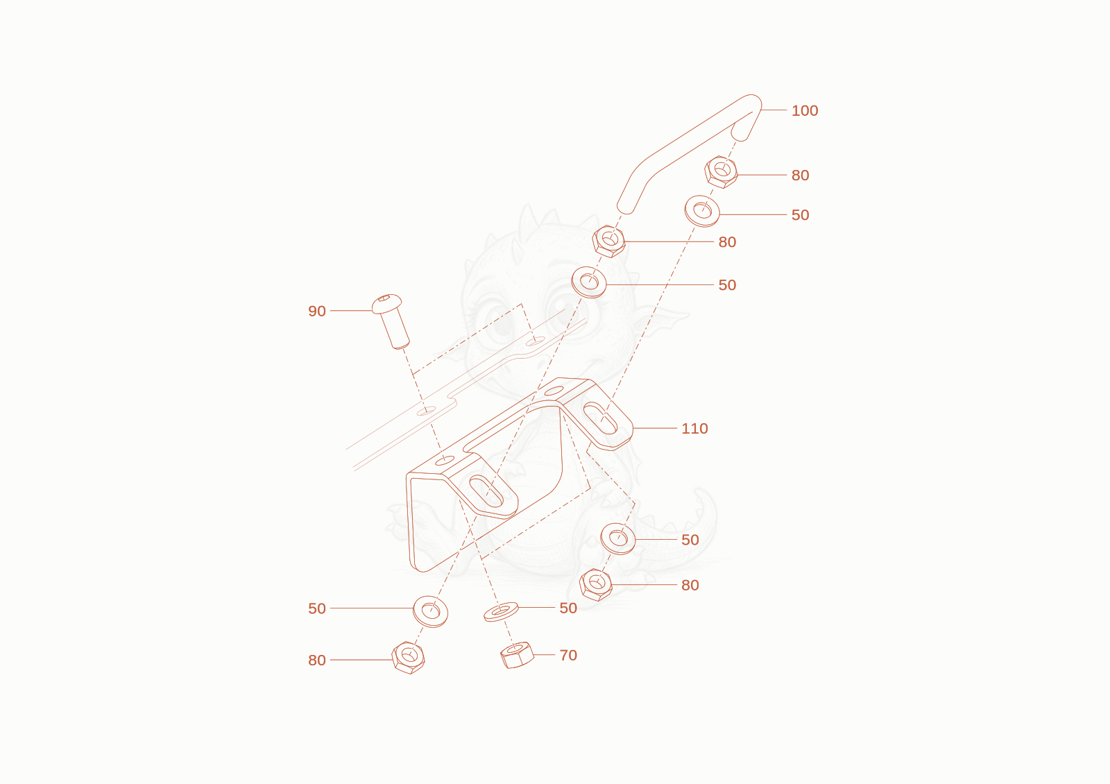 Exploded parts diagram of the bonnet lock of a Wacker Neuson TH412(T01-01), with numbered balloons
