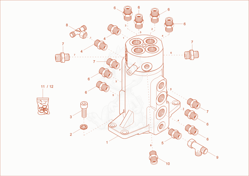 Exploded parts diagram of the rotary junction of a Wacker Neuson ET35, with numbered balloons