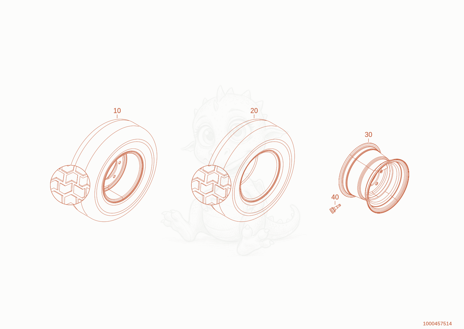 Exploded parts diagram of the wheel 270/65-16.5 ET-40 of a Wacker Neuson TH412E(T02-01), with numbered balloons
