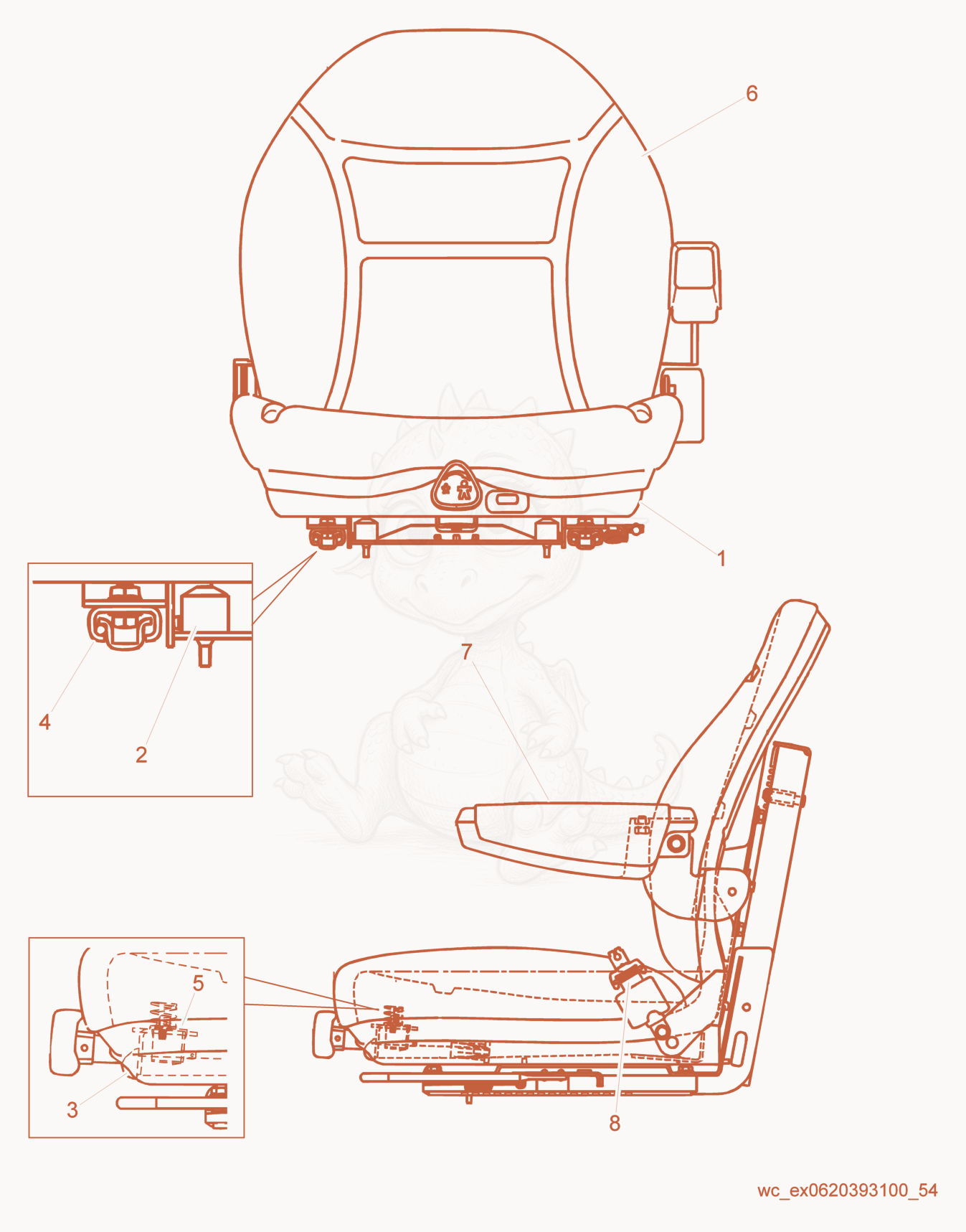 Exploded parts diagram of the Seat Assembly of a Wacker Neuson RD27-100, with numbered balloons