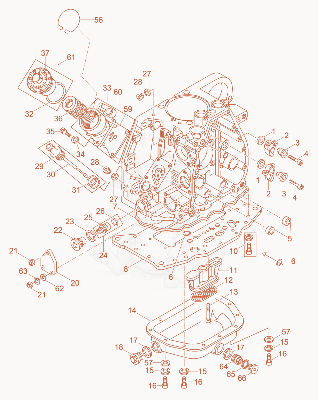 Exploded parts diagram of the Crankcase cpl. of a Wacker Neuson DPU5545HEAP, with numbered balloons