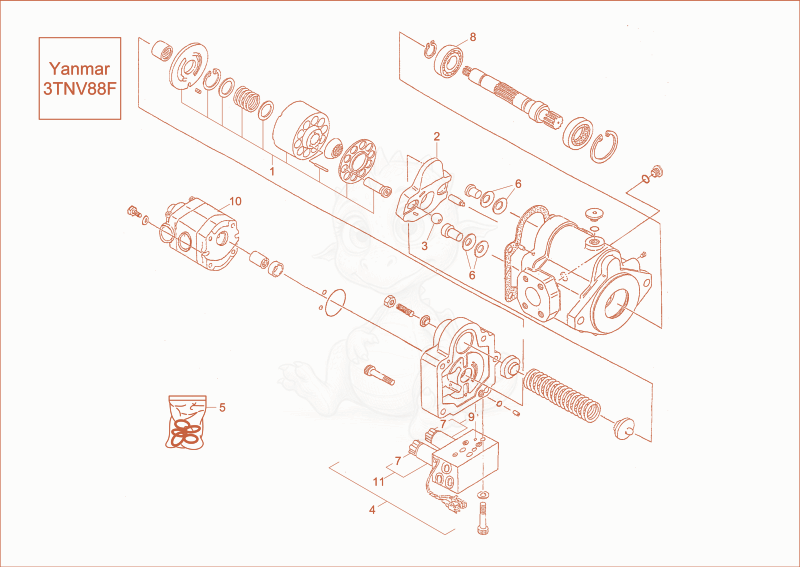Exploded parts diagram of the HYDRAULIK PUMP DISASSEMBLED of a Wacker Neuson EZ38, with numbered balloons