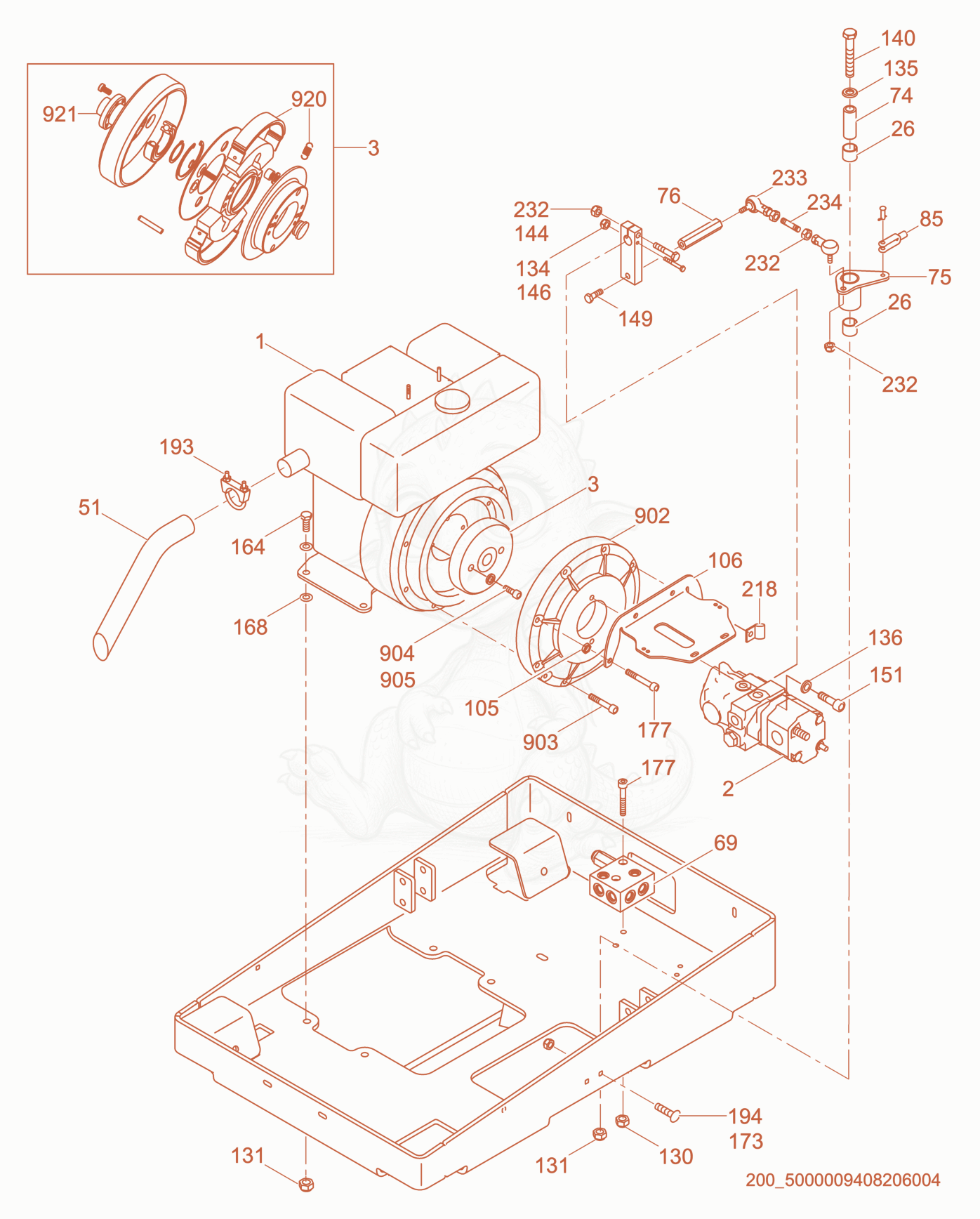 Exploded parts diagram of the Engine Compartment of a Wacker Neuson RD7H-ES, with numbered balloons