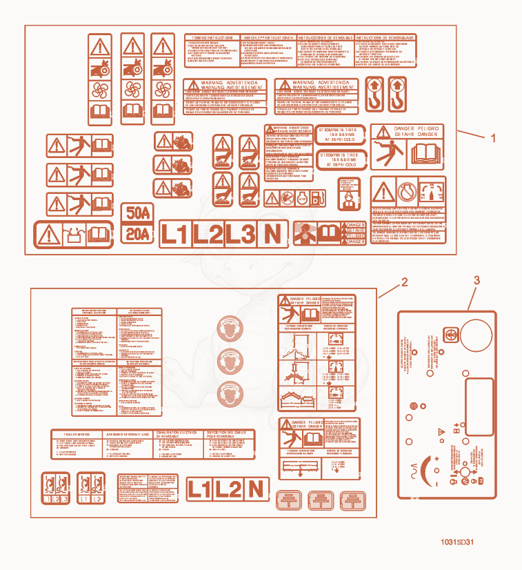 Exploded parts diagram of the Safety Labels of a Wacker Neuson G25, with numbered balloons