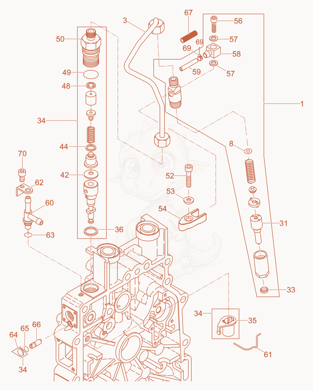 Exploded parts diagram of the Injection Equipment of a Wacker Neuson DPU3750HTSUS, with numbered balloons