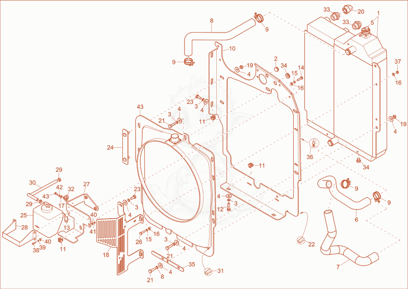 Exploded parts diagram of the combicooler of a Wacker Neuson EZ53, with numbered balloons