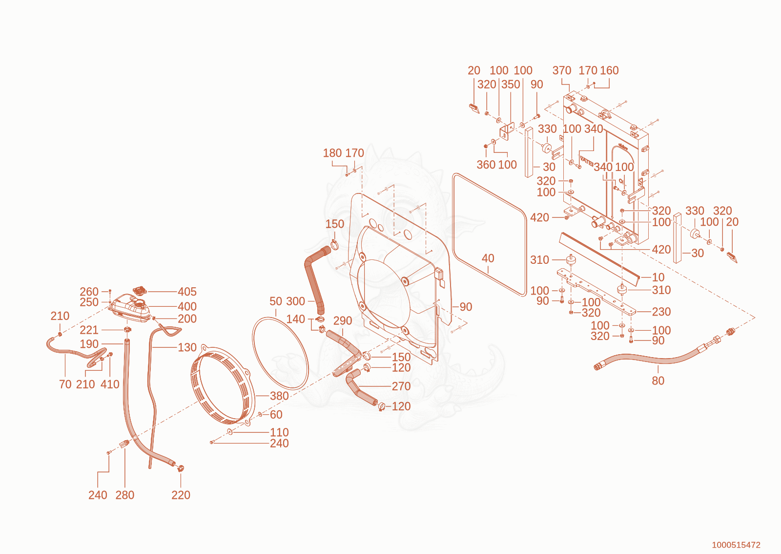 Exploded parts diagram of the cooling of a Wacker Neuson WL28(A01-01), with numbered balloons