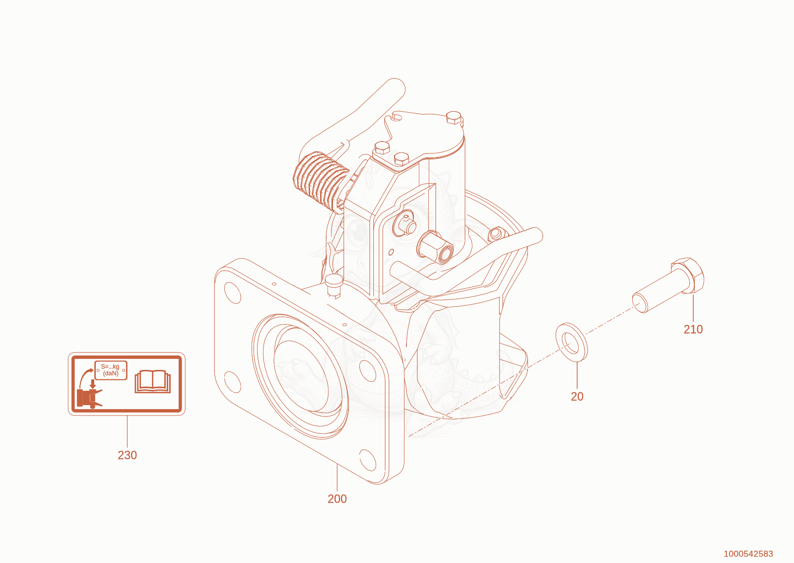 Exploded parts diagram of the trailer hitch of a Wacker Neuson TH625(T06-01), with numbered balloons