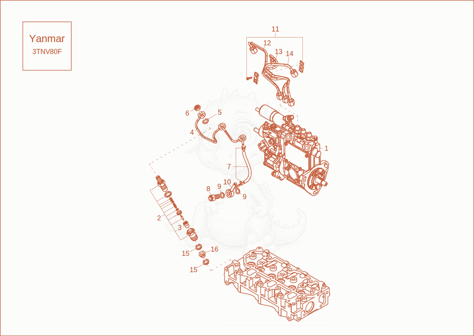 Exploded parts diagram of the fuel injection equipment of a Wacker Neuson 1404, with numbered balloons