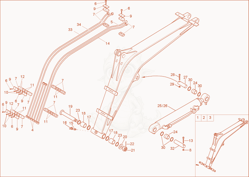 Exploded parts diagram of the lift arm of a Wacker Neuson 6502WD, with numbered balloons