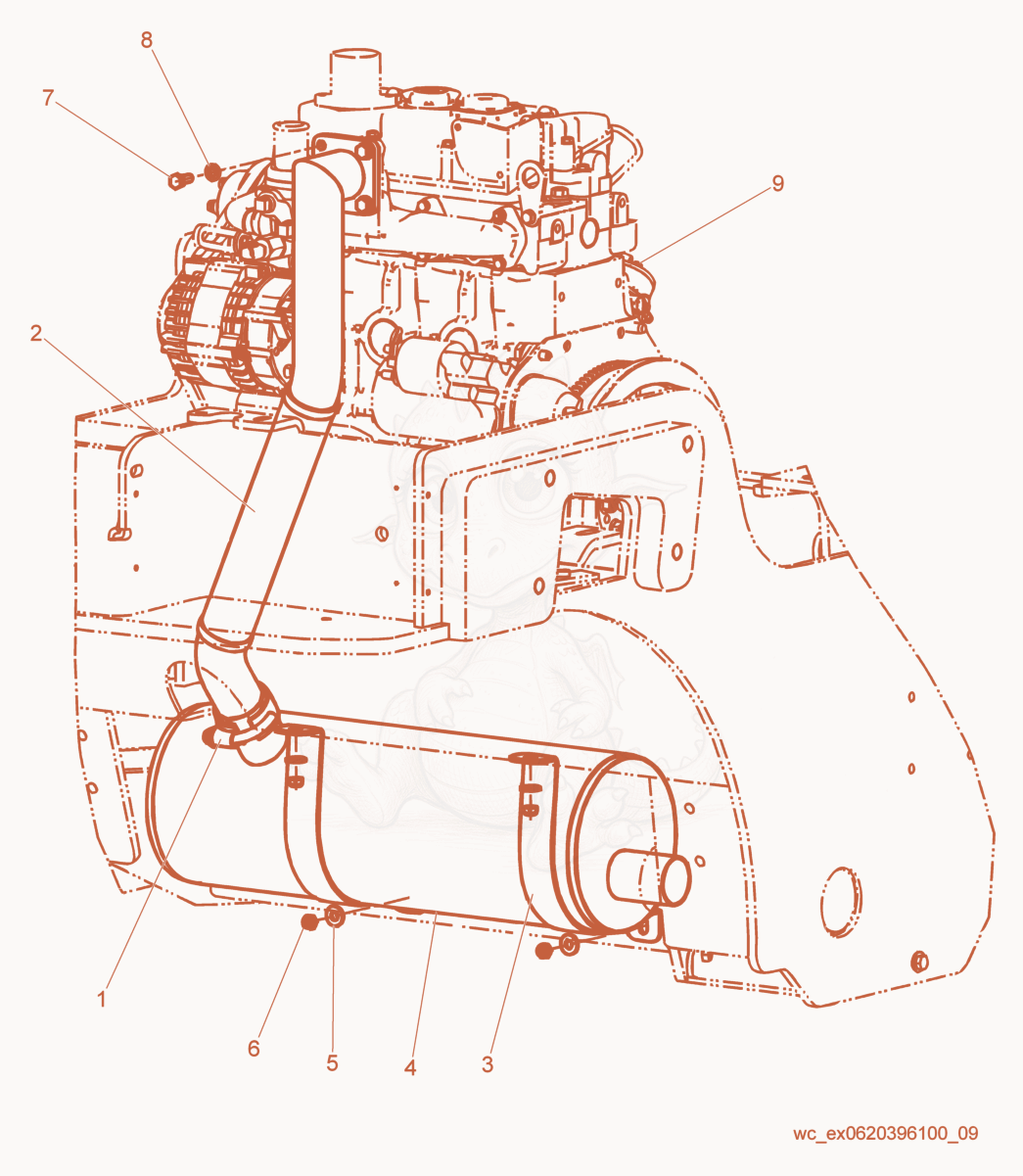 Exploded parts diagram of the Muffler cpl. of a Wacker Neuson RD27-100, with numbered balloons